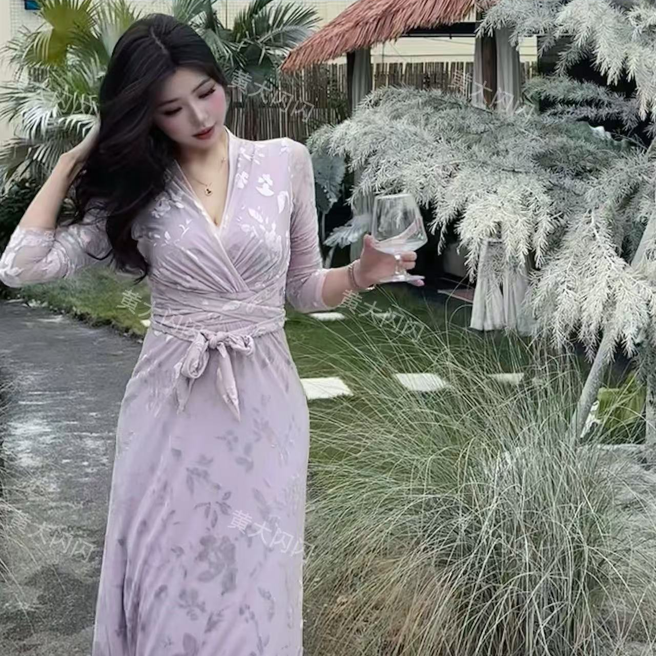 【HDSS】（冰冰裙）随拍纯欲长款性感显瘦长袖连衣裙ZZF3211