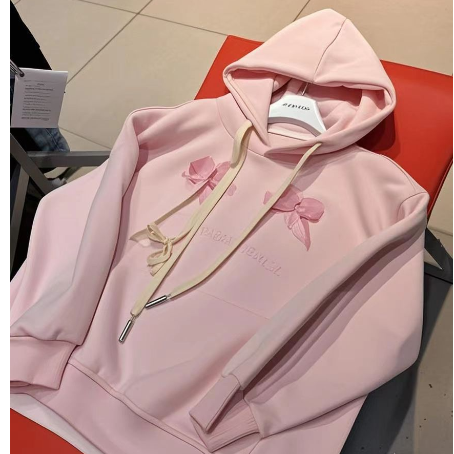 少女风纯色套头常规刺绣通勤卫衣不褪色短款宽松型款ins运动时尚