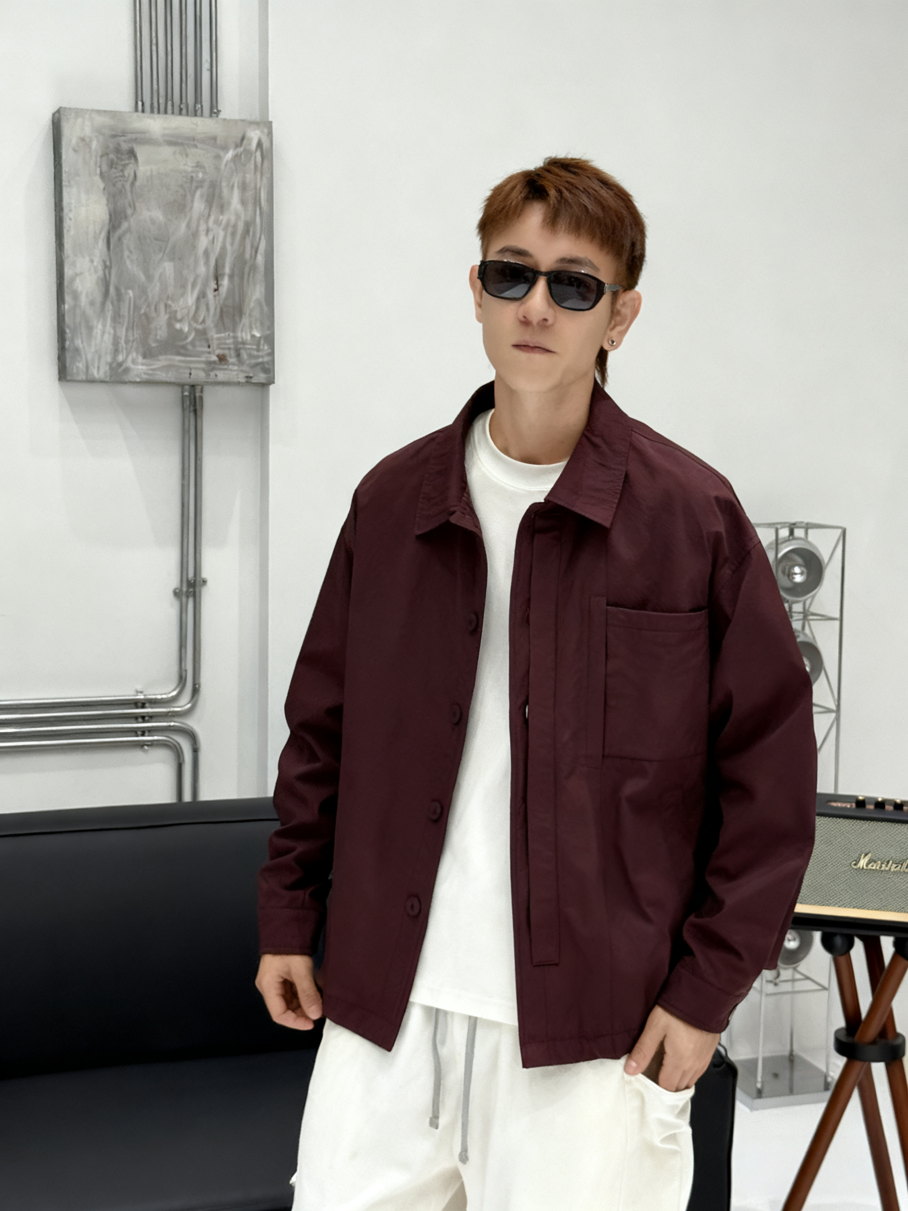 2025秋季新款男款潮男纯色极简港风宽松百搭简约外套