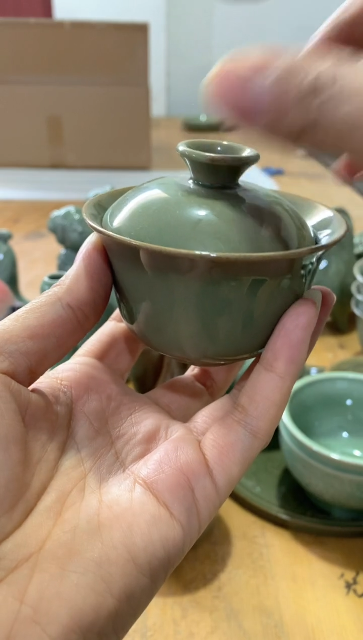 耀州窑特价处理 黑泥素面小盖碗 二才