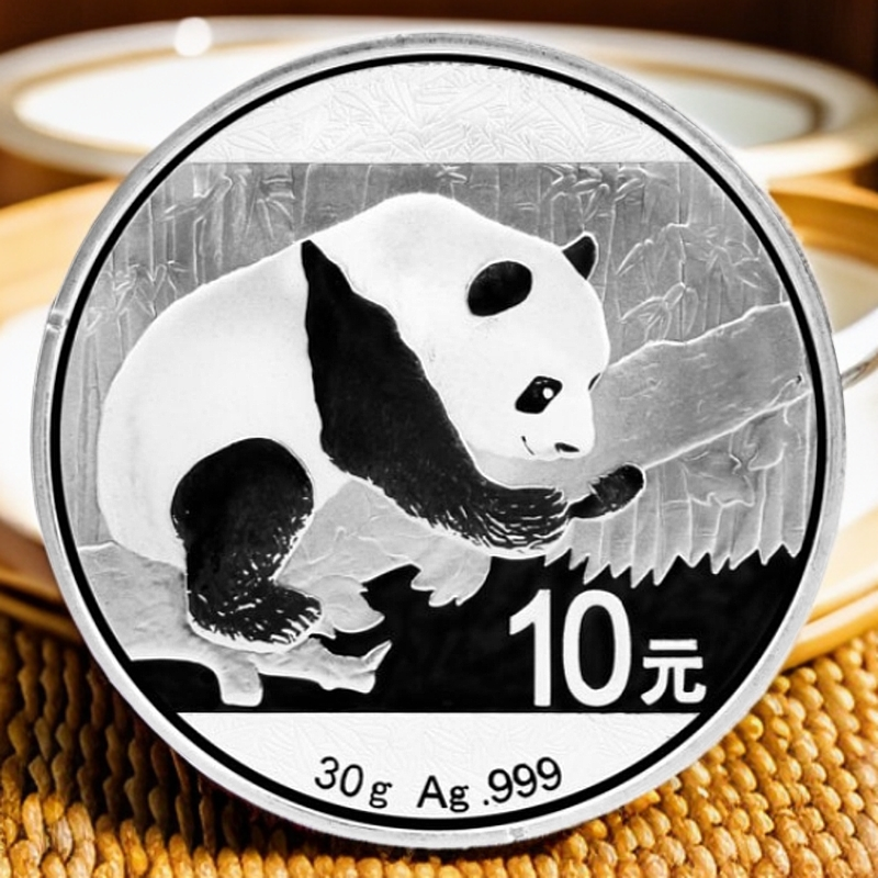 2016年熊猫30克银币 有白斑 文玩探宝