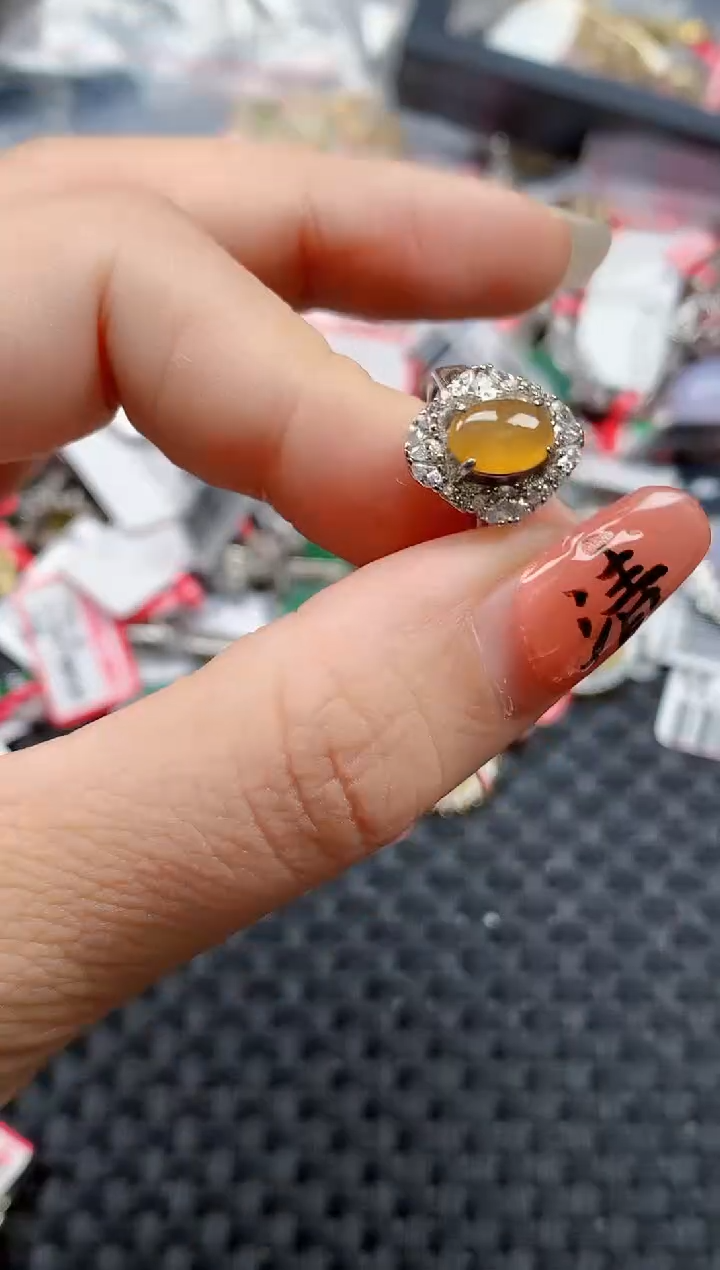 银S925镶嵌戒指翡翠天然A货缅甸翡翠