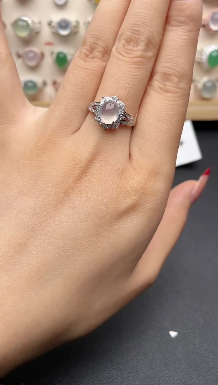 【闪购商品】翡翠戒指银S925镶嵌一物一证一礼盒