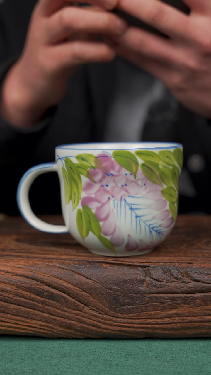 瓷片杯釉下手工手绘同款陶器《咨询链接》