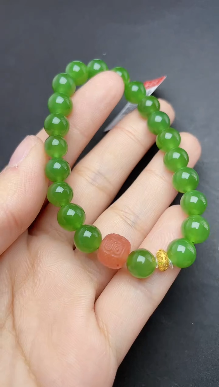 【闪购商品】和田玉手串18K金镶嵌碧玉手串7-8mm
