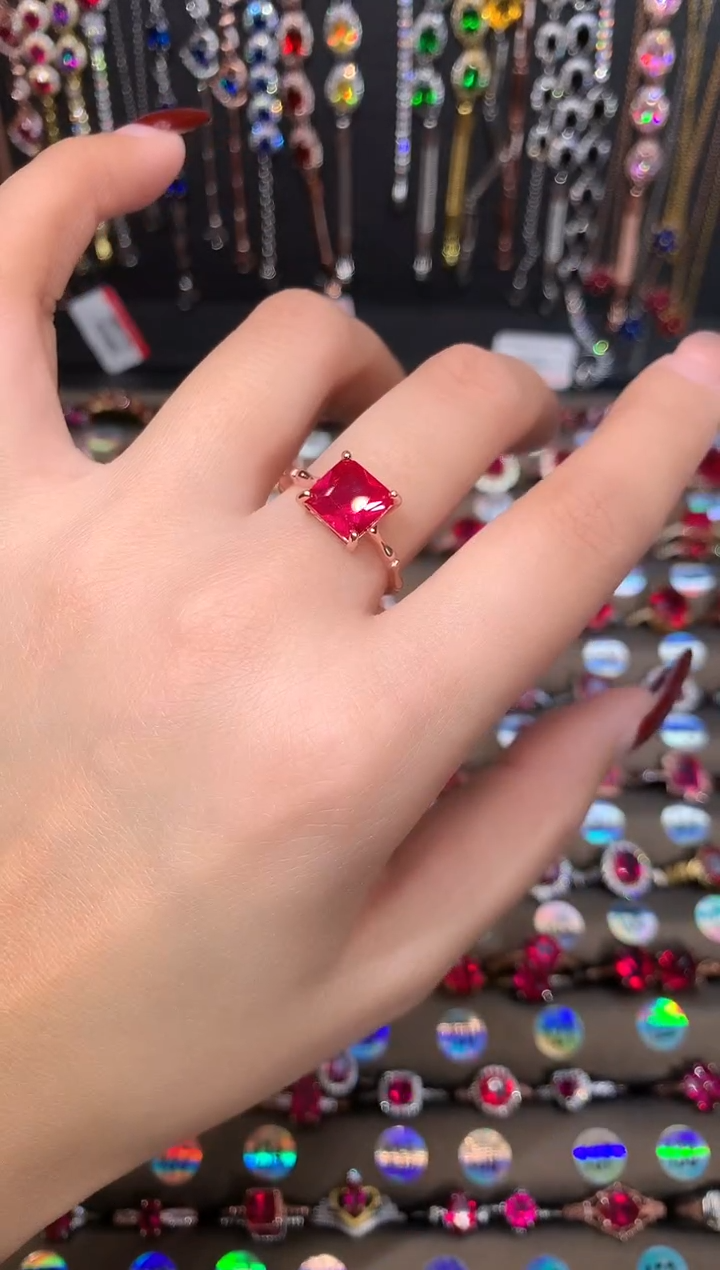 【闪购商品】红宝石戒指银S925镶嵌玫瑰金