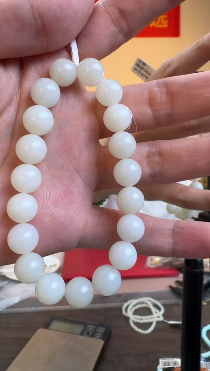 手串未镶嵌和田玉米达料和田玉圆珠10mm+手串