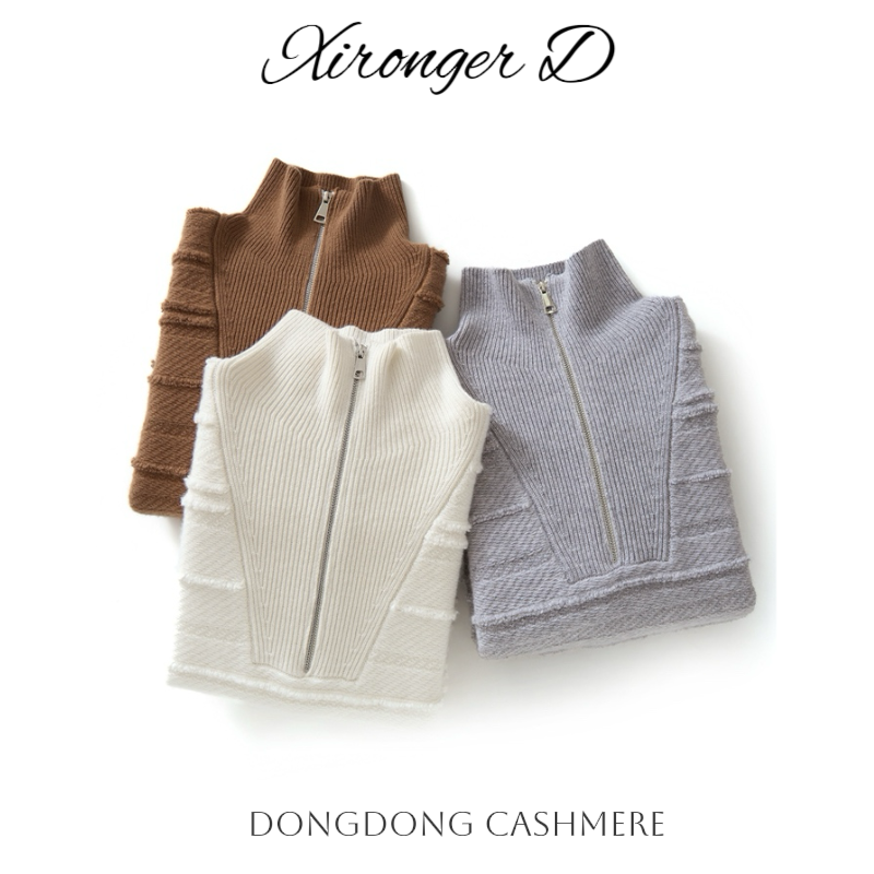 【XRE   100山羊绒】 Baby小山羊绒半拉链翻领肌理纯羊绒针织上衣
