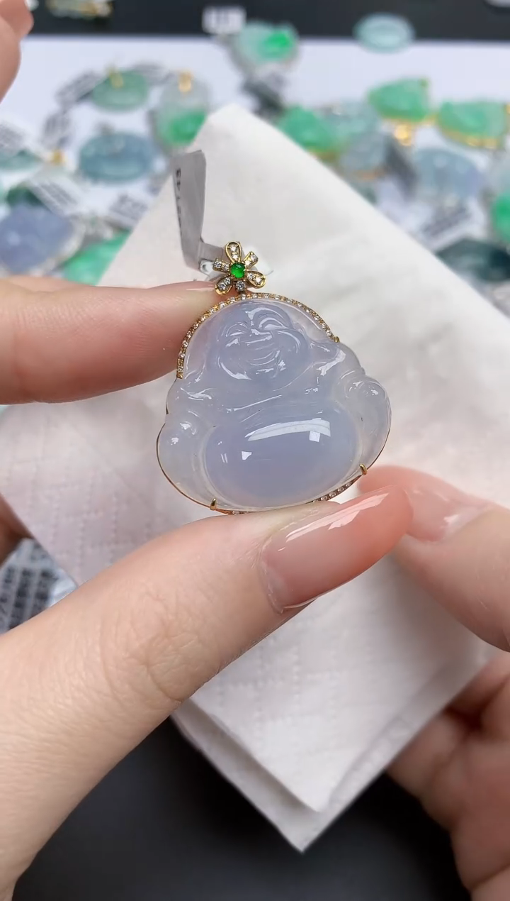 【闪购商品】翡翠颈饰18K金镶嵌天然缅甸翡翠A货