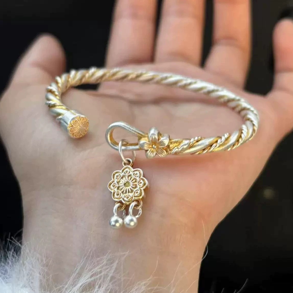 足银手镯 24号链接 【开口手镯】足银999.9 清库存带证书礼盒包装