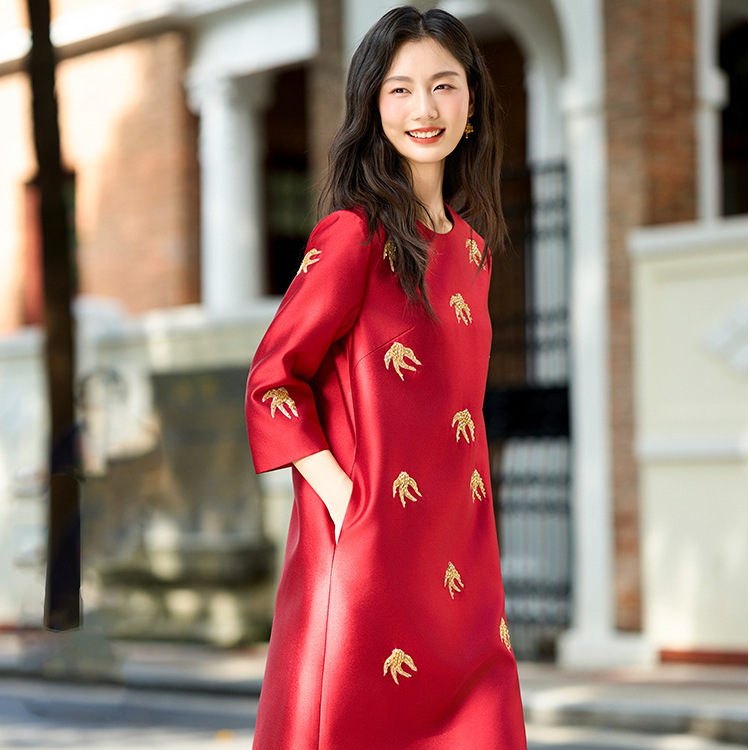 《静静心选》秋冬新款时尚显瘦连衣裙76003