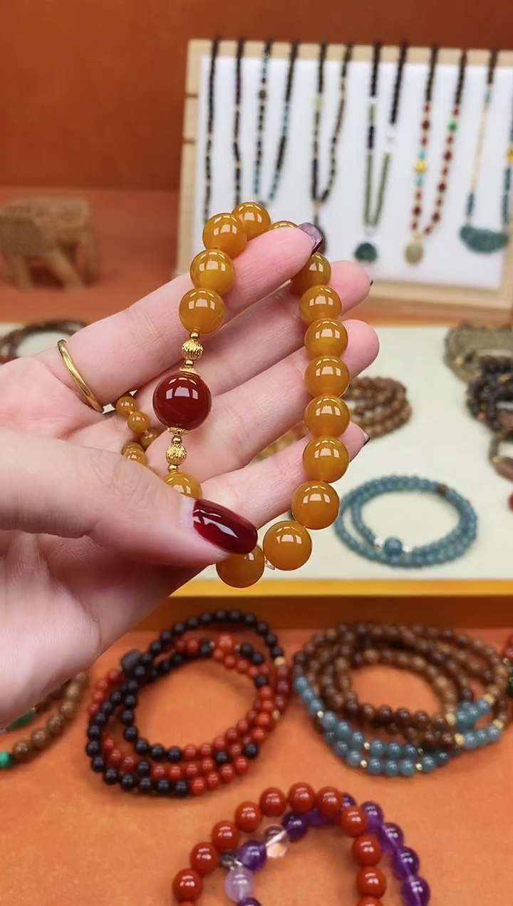 手链蜜蜡未镶嵌单圈10蜜蜡南红玛瑙手串