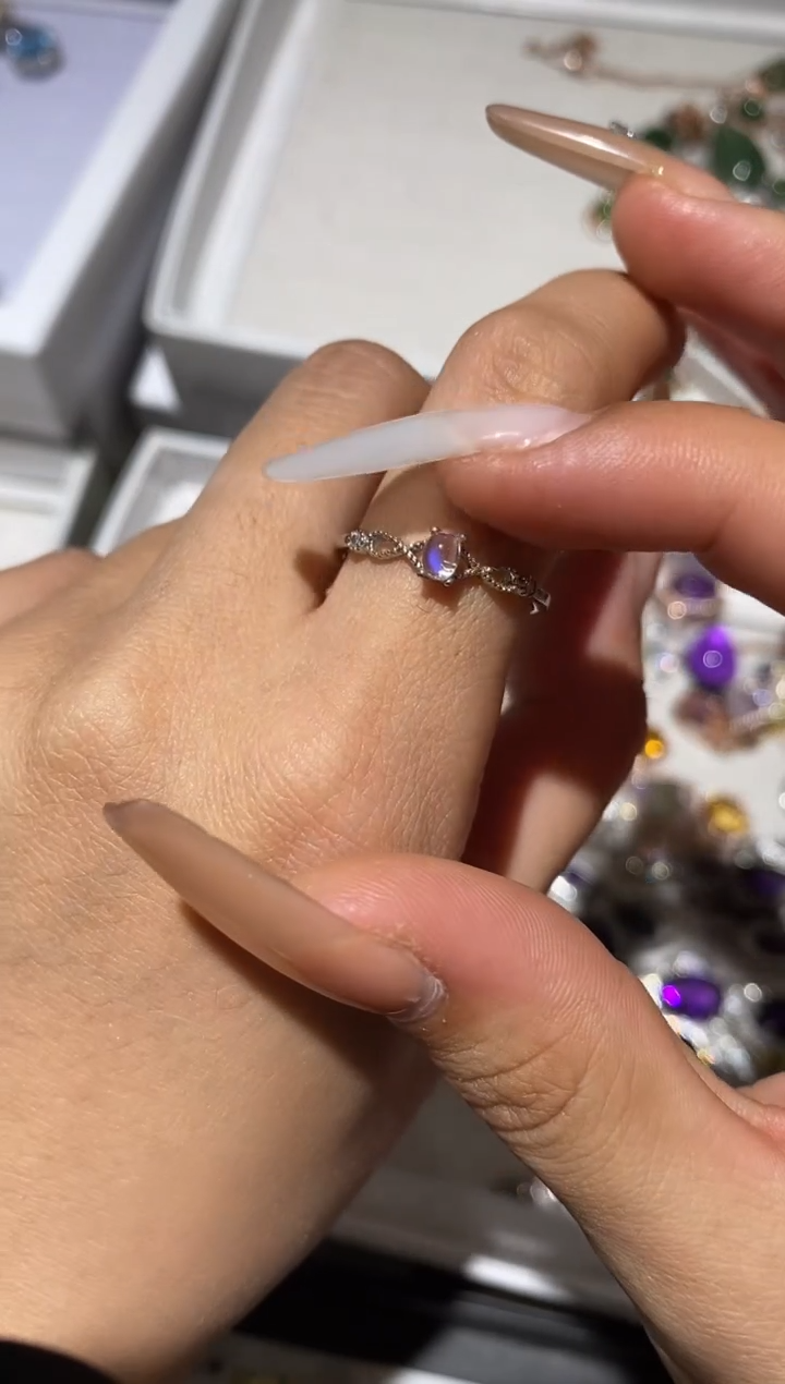 银S925镶嵌戒指月光石戒指