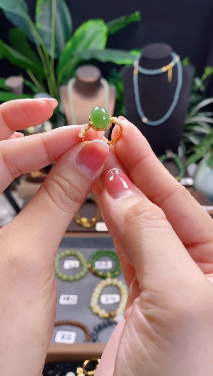 【闪购商品】和田玉（碧玉）戒指未镶嵌蛋面碧玉戒指