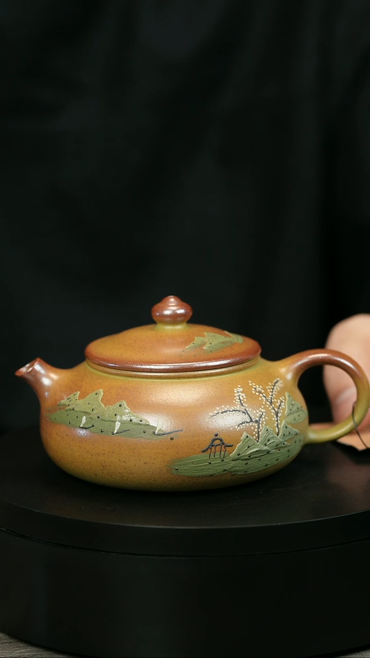 茶壶紫砂蓝**肖H2037蒋静明堆绘江南寒江