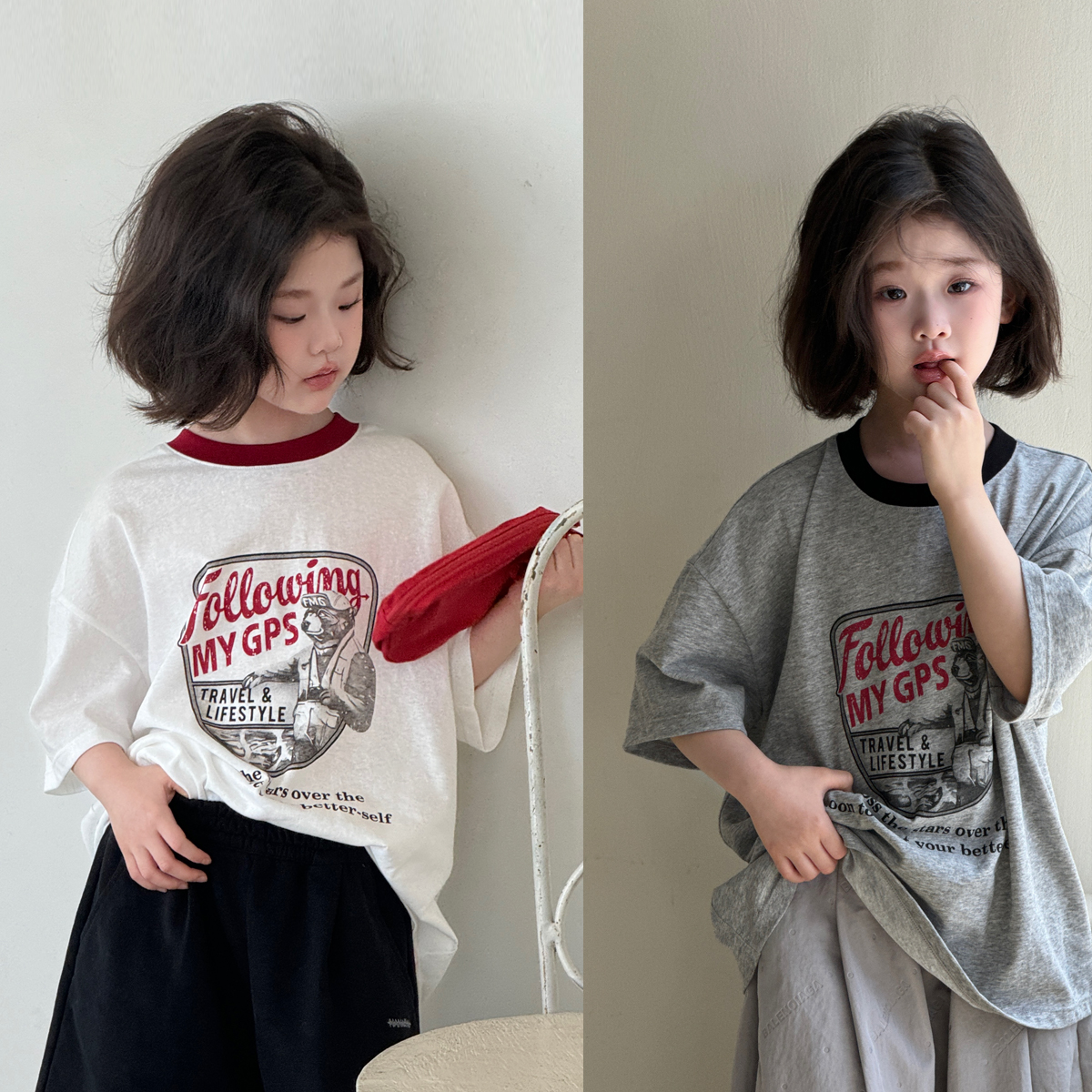 【编码】纯棉夏装韩版复古小熊印花女童短袖运动t恤儿童潮牌童装