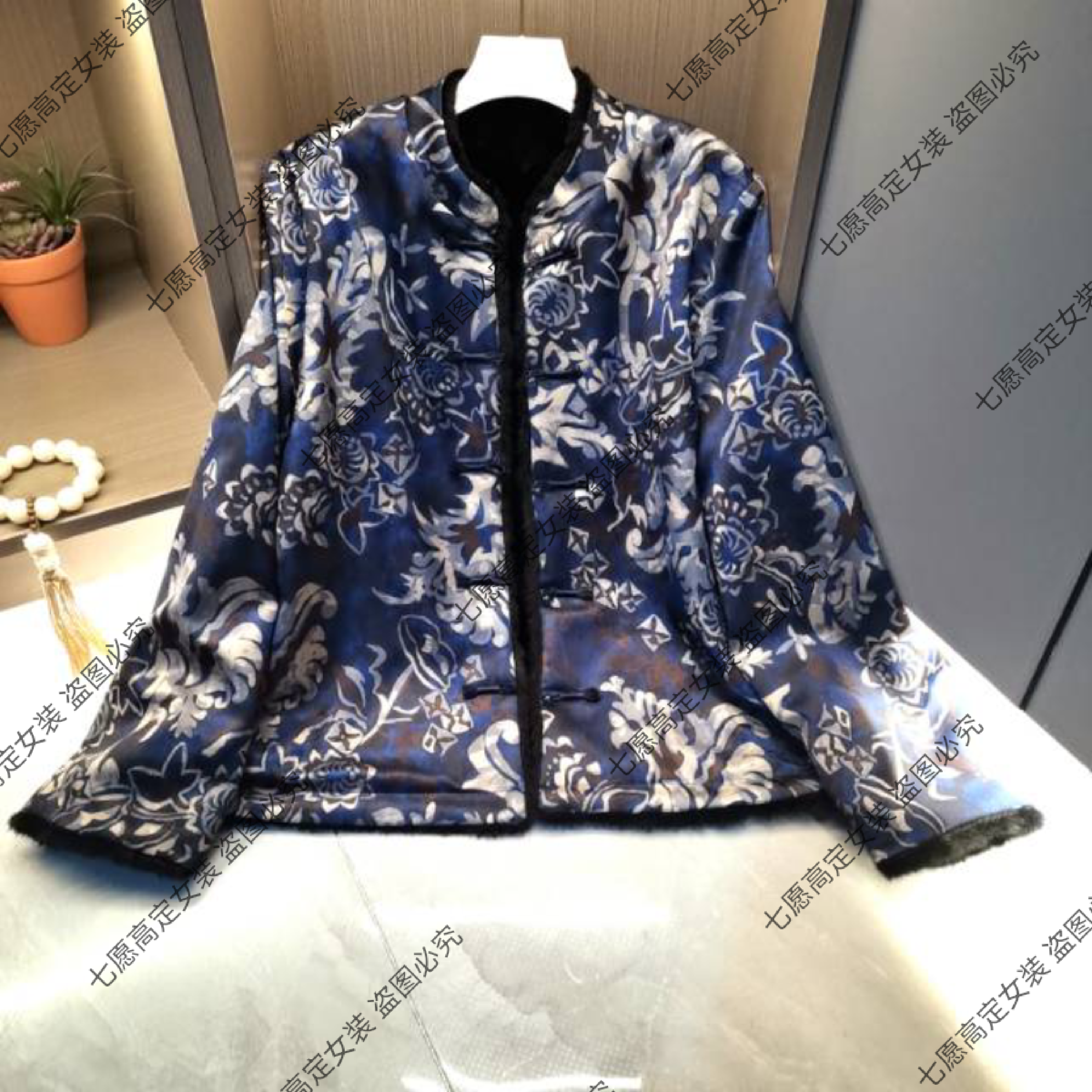 【青花瓷】双面穿毛毛保暖中式女士冬季立领上衣女151