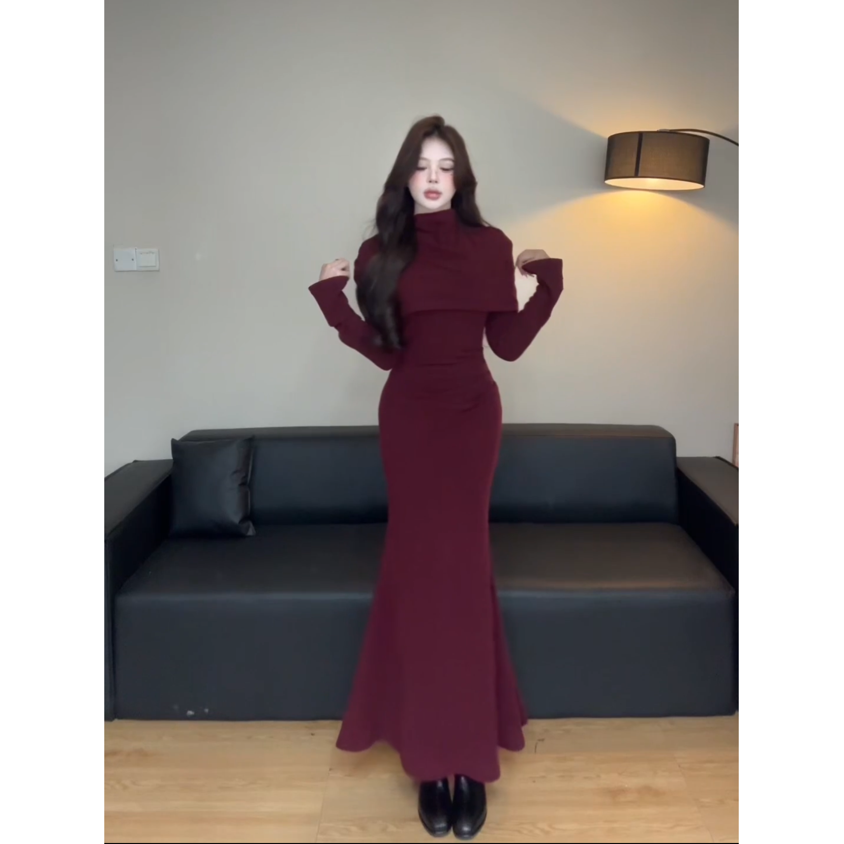 长袖针织连衣裙女秋冬新款法式气质高级感内搭打底修身显瘦鱼尾裙