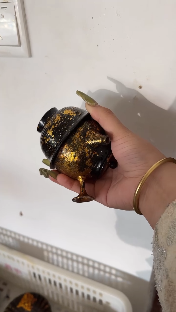 瓷片淡*手作黑金1大漆侧把壶+杯子