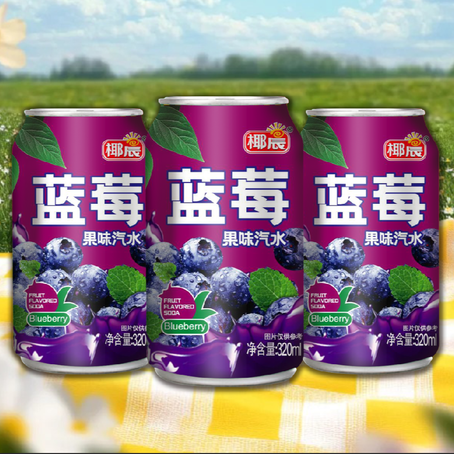 椰晨蓝莓果味饮料气泡充足解辣解腻320ml*6罐