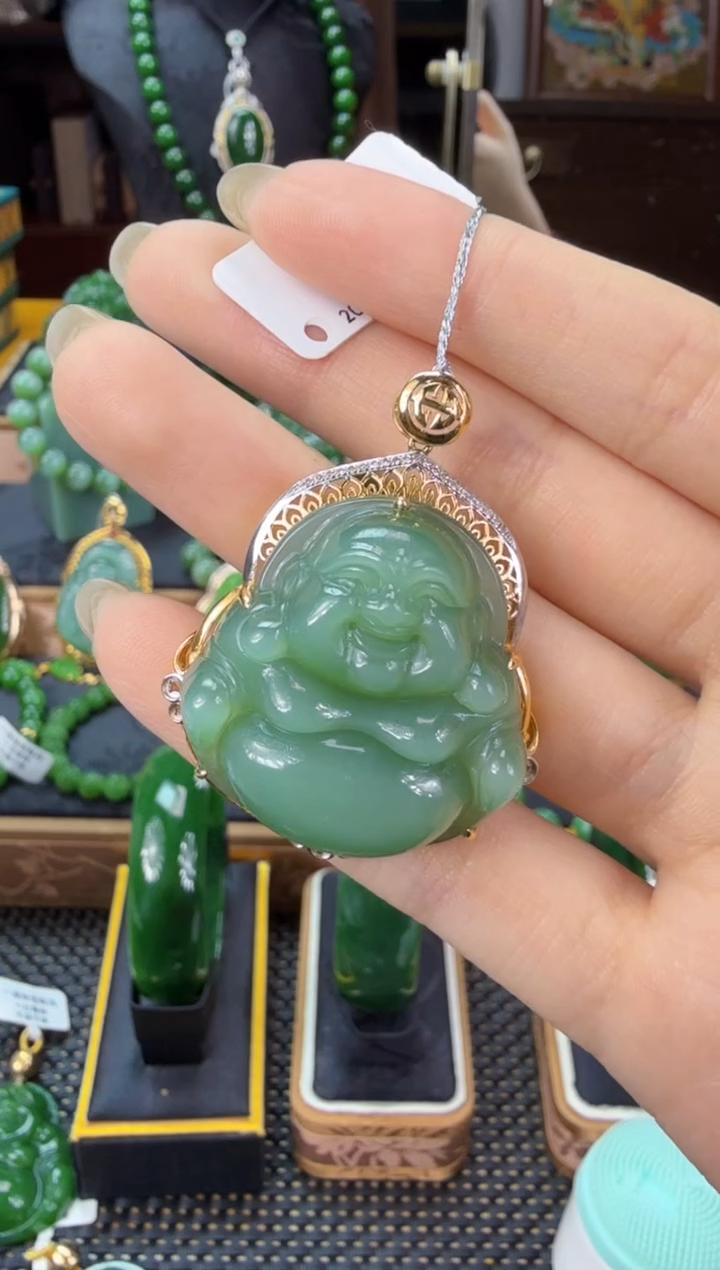 【闪购商品】和田玉（碧玉）吊坠(不含链)18K金镶嵌 