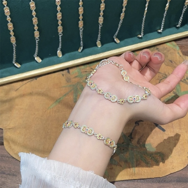 足银手链 87号链接【珐琅葫芦花手链】足银999.9手链带证书礼盒包装