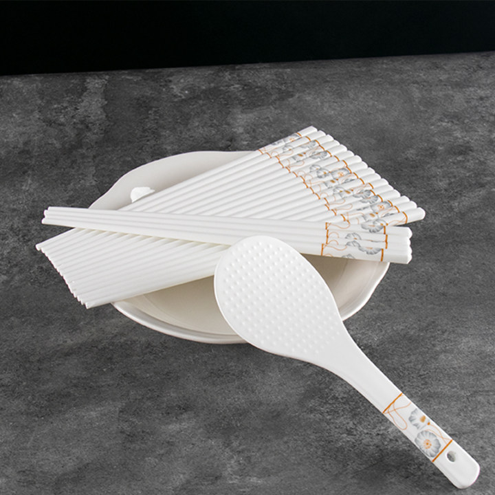 【10+1套组】厨房家用陶瓷筷子10双装+饭铲子岁月静好餐具组合