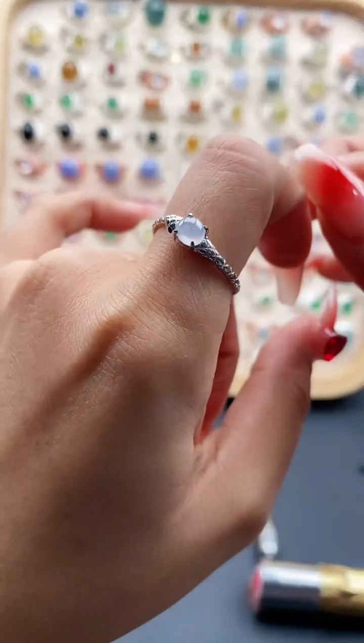 【闪购商品】翡翠戒指银S925镶嵌缅甸天然A货翡翠333  9+