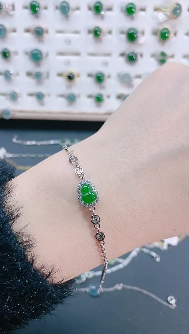 【闪购商品】翡翠手链银S925镶嵌天然翡翠