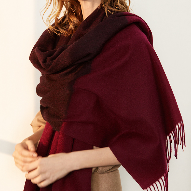 女士围巾羊毛拼色披肩酒红黑SWD0127