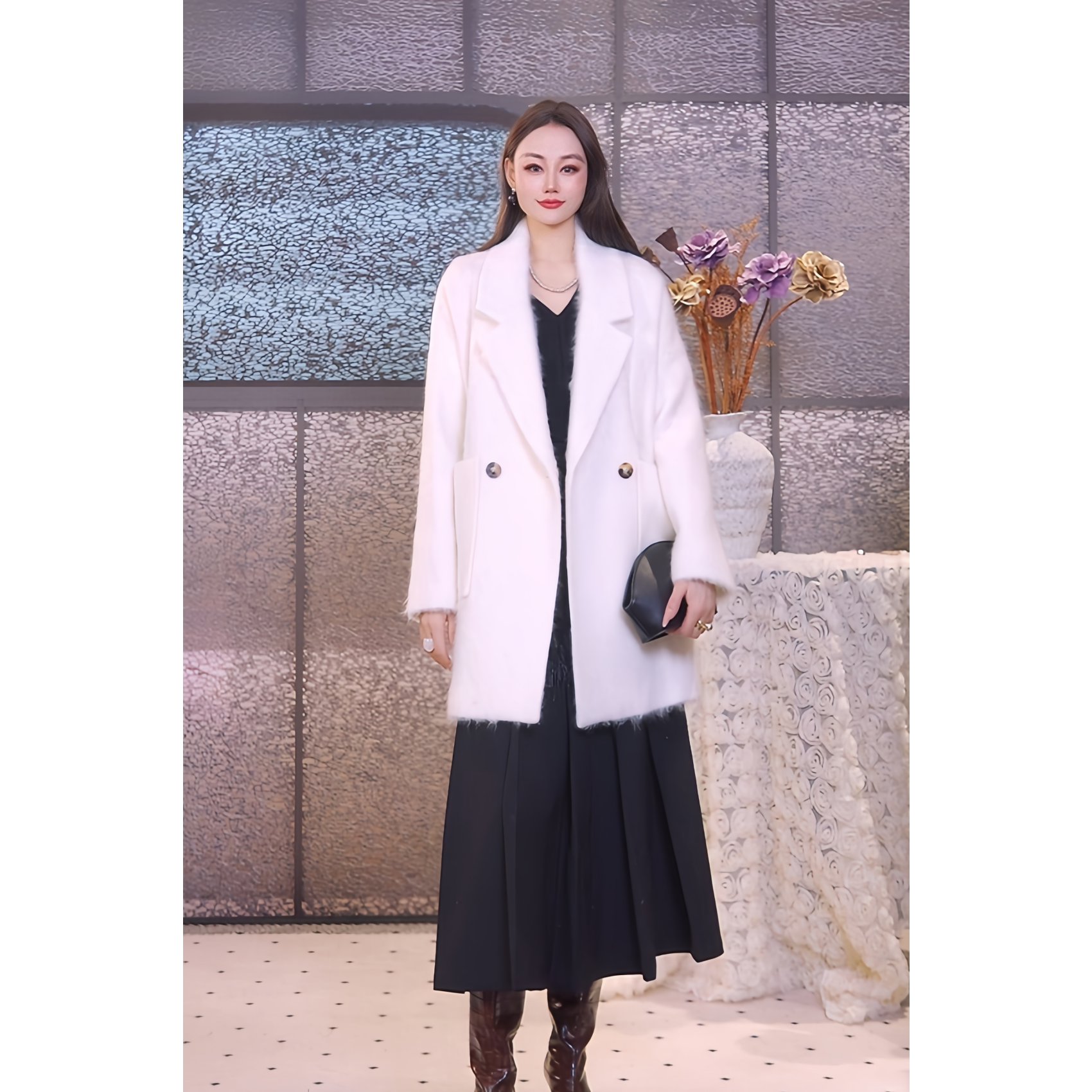 秋冬新款高级羊毛羊绒拉毛短款大衣女西装领毛呢外套通勤炸街质感