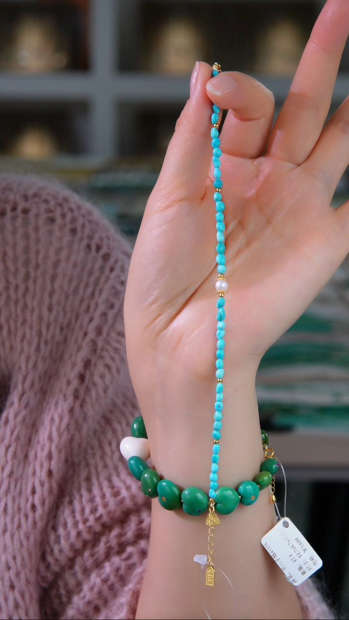 银S925镀金镶嵌绿松石手链多样性发货