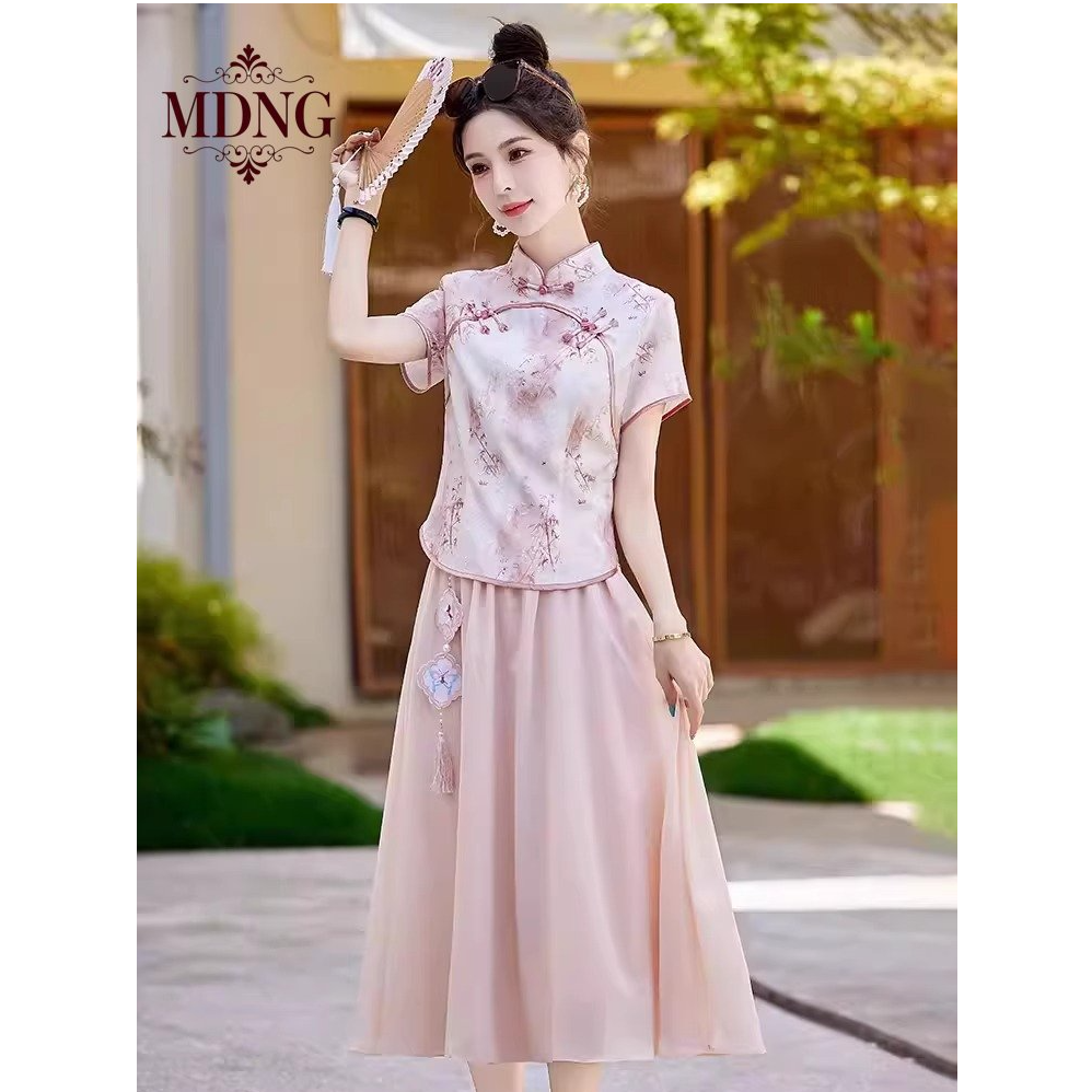 新中式国风改良式汉服两件套2025夏季新款今年流行漂亮连衣裙套装