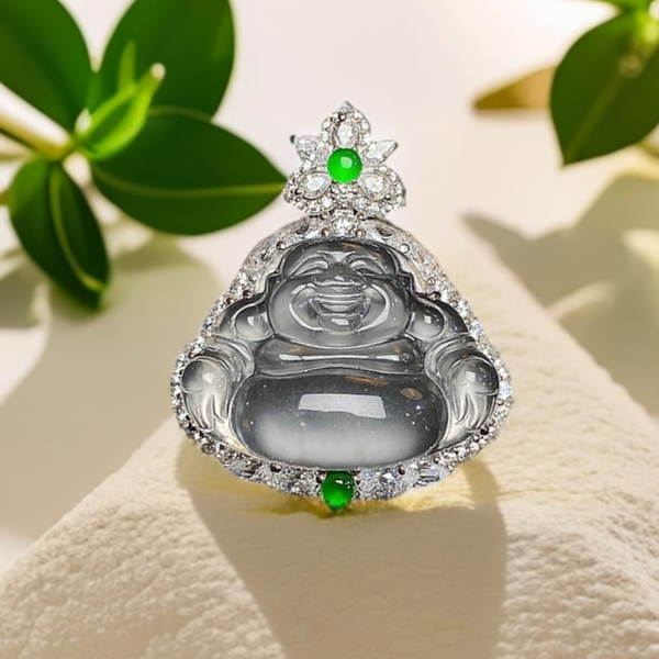 ENDAIQI  天然石英质玉揭阳工设计款围镶小佛公吊坠