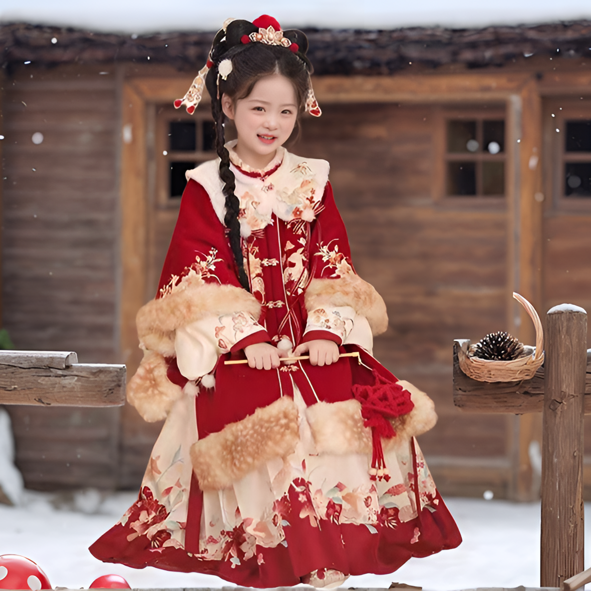 女童冬季2025新款红色过年汉服儿童加厚唐装女孩拜年服装