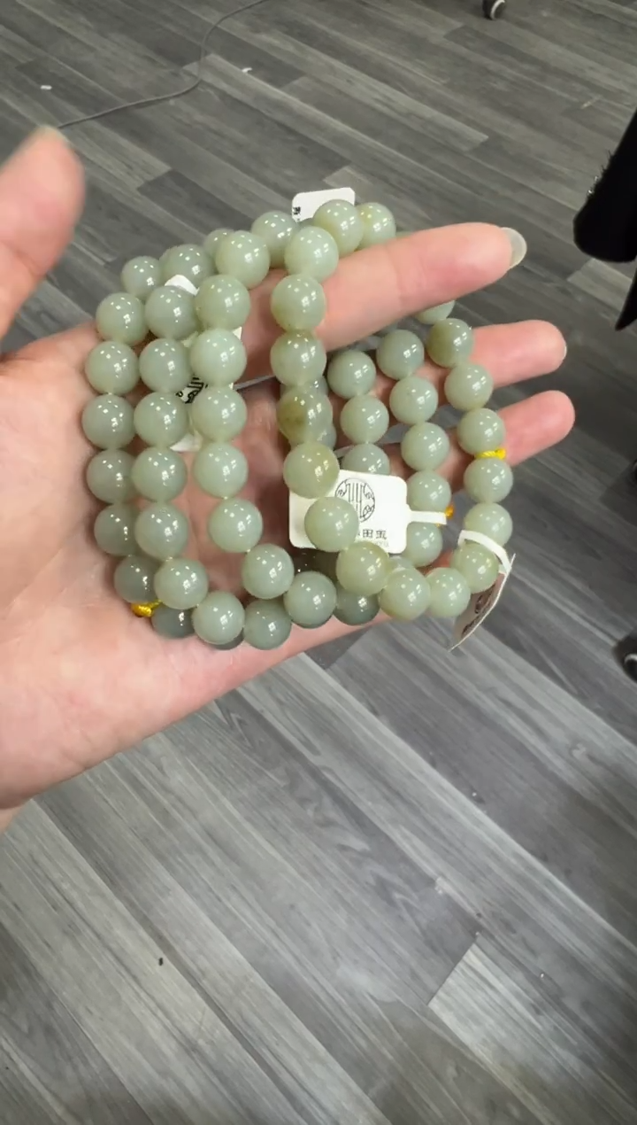 未镶嵌手串和田玉近矿高青白卡10手串 （产地直发）