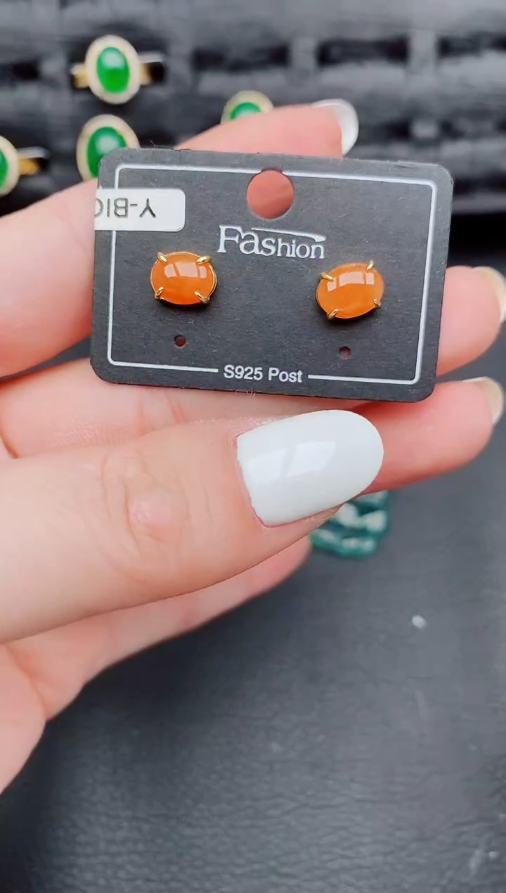 【闪购商品】翡翠耳饰银S925镶嵌天然a货翡翠556