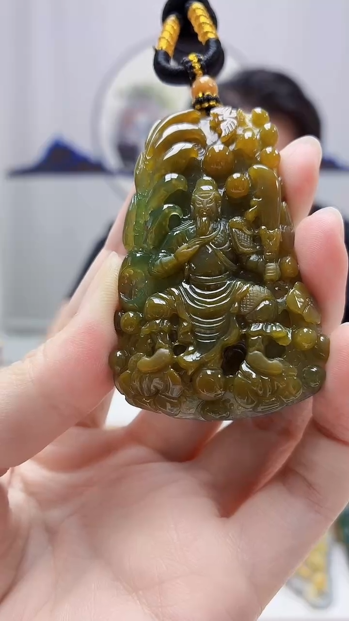 未镶嵌定制翡翠5060zm-毛货挂件关公103