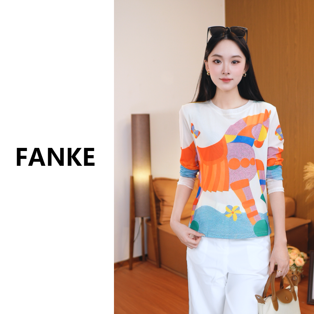 [彩虹马] FANKE 梵克秋季印花网纱长袖