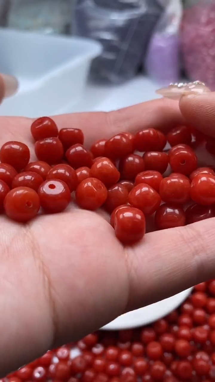 未镶嵌颈饰玛瑙/玉髓w2255柿子红色老型8*7mm*20颗