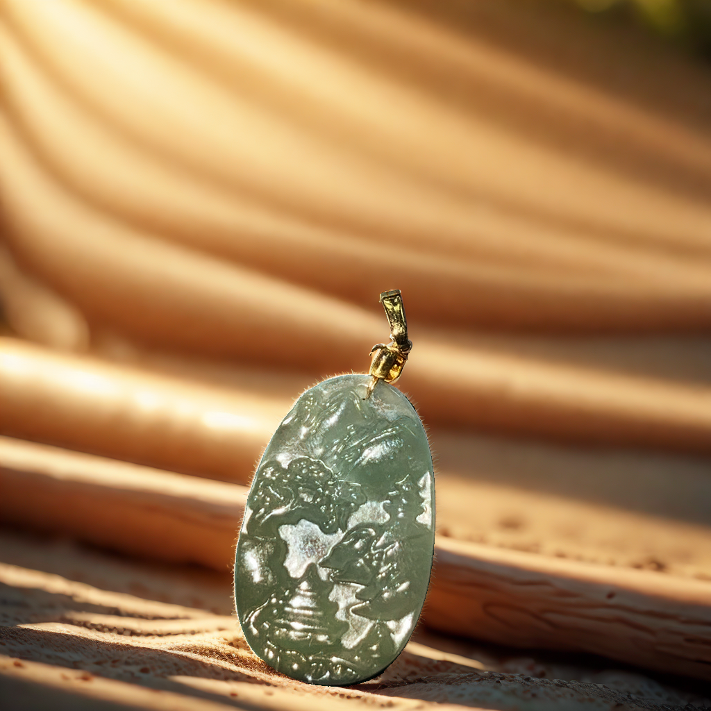 F16【珠宝清仓】翡翠A货山水牌吊坠