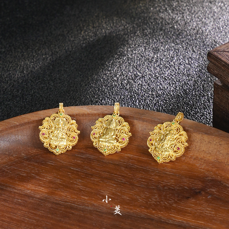  18K金花丝度母凤九吊坠（多样性发其一）赠皮绳 G80310