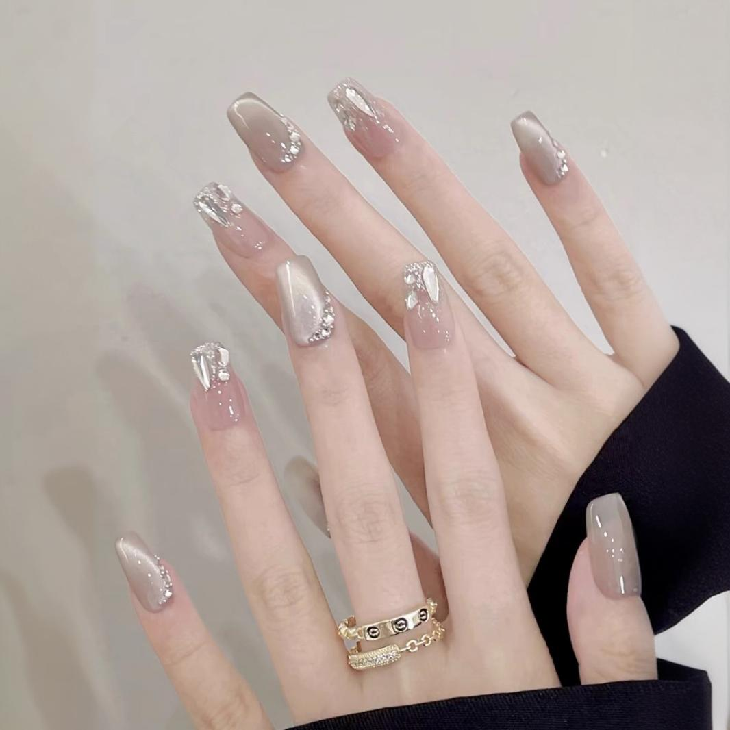 白月光 手工穿戴美甲气质春季猫眼K9镶钻轻奢爆款显白可反复使用