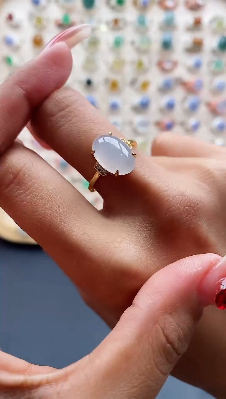 【闪购商品】翡翠戒指银S925镶嵌缅甸天然A货翡翠444  8+10