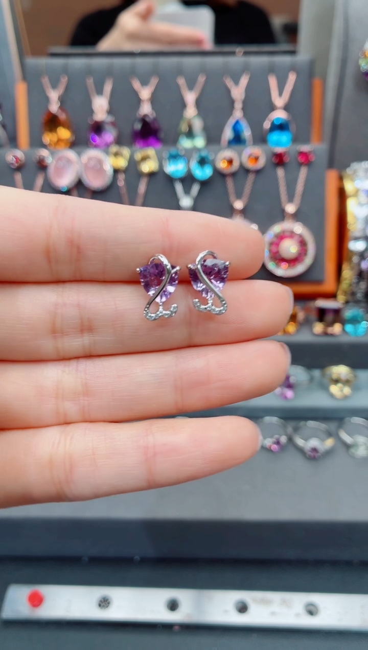 银S925镶嵌耳饰水晶水晶耳饰