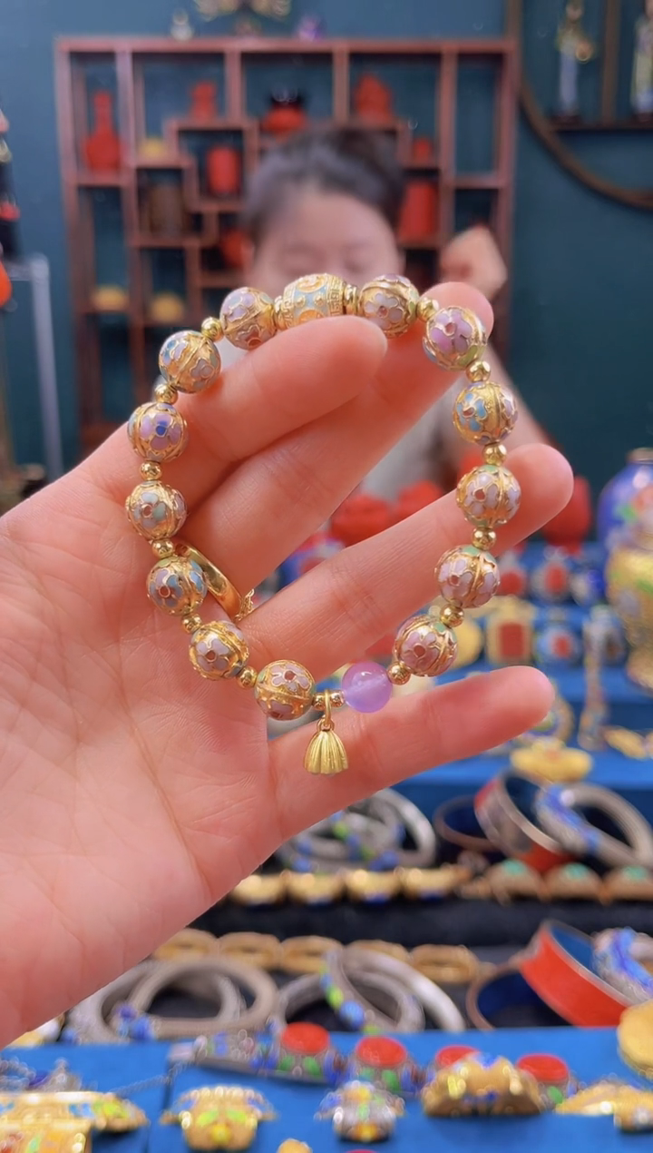 非遗景泰蓝手串  金地瓜棱 1.0