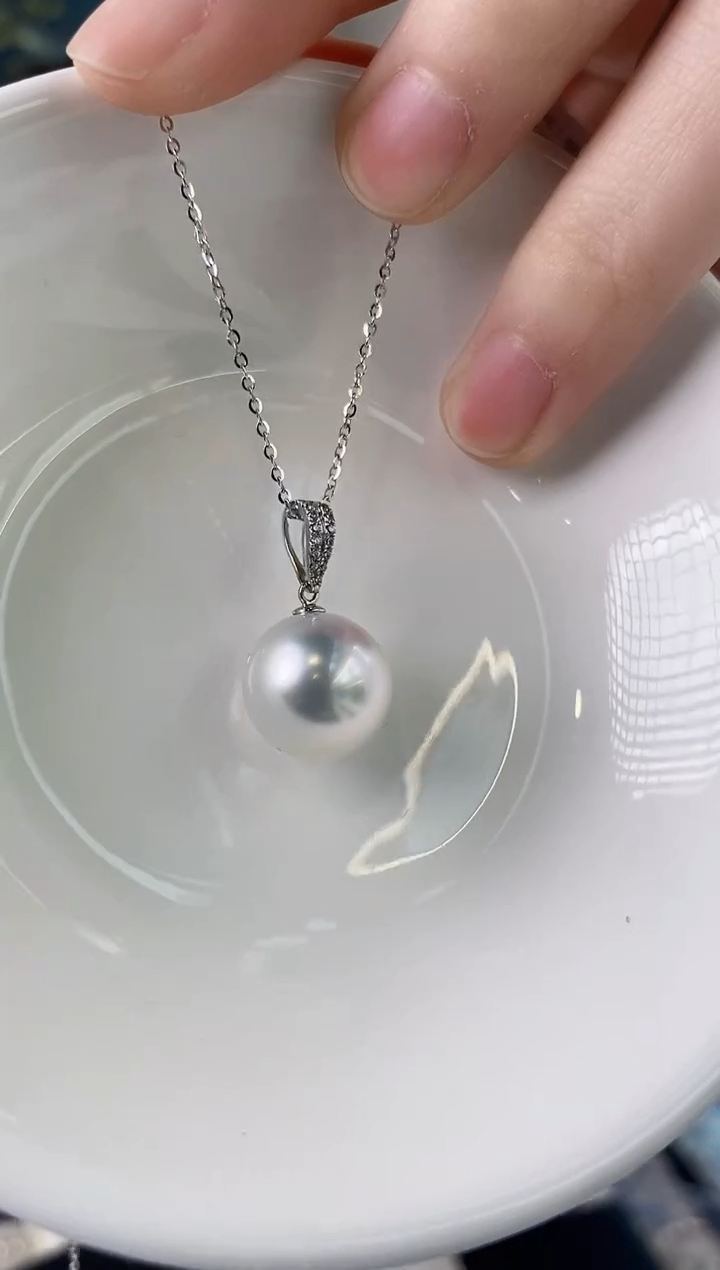 【闪购商品】海水珍珠吊坠(赠链)18K金镶嵌13-14澳白珍珠吊坠