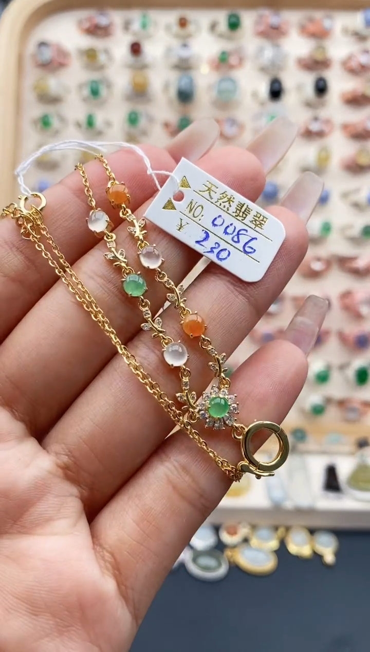 【闪购商品】翡翠颈饰银S925镶嵌缅甸天然A货翡翠222  1+7