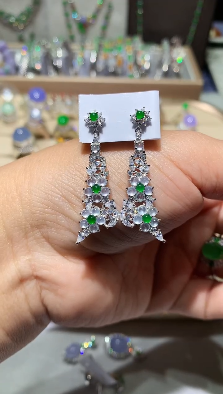 【闪购商品】翡翠耳饰银S925镶嵌耳坠