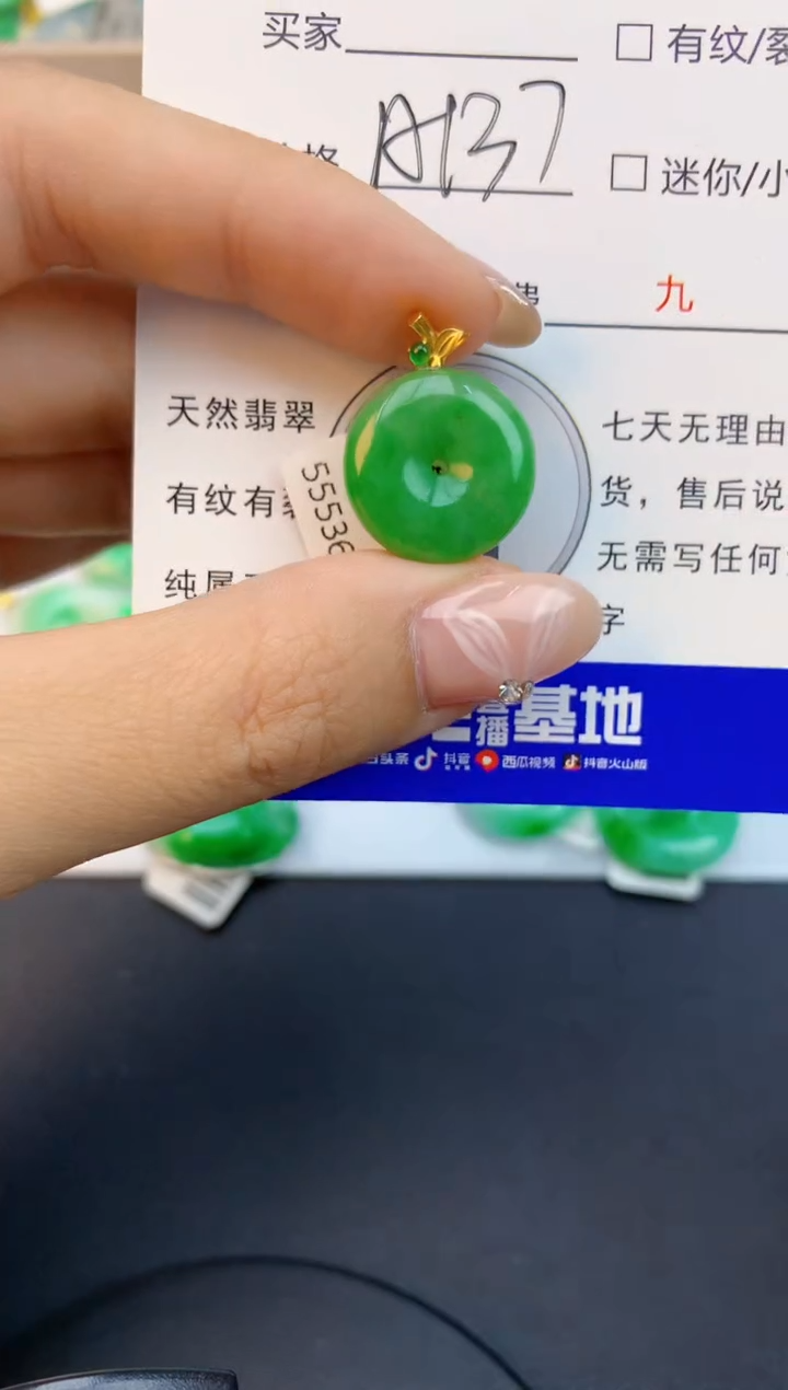 颈饰18K金镶嵌翡翠天然缅甸a货翡翠百元以上9元证书费自理